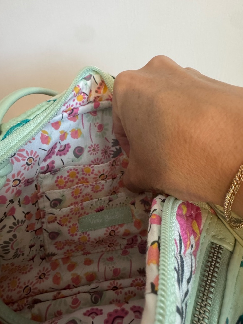 Vera Bradley Mint Floral Quilted Crossbody with Teal & Pink Accents - Picture 5 of 8